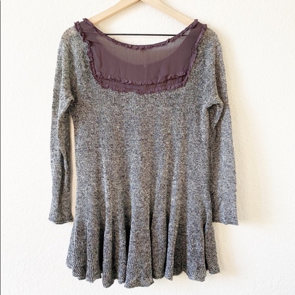 FREE PEOPLE Gray Ruffle Drop Hem Henley Blouse - Picture 4 of 6